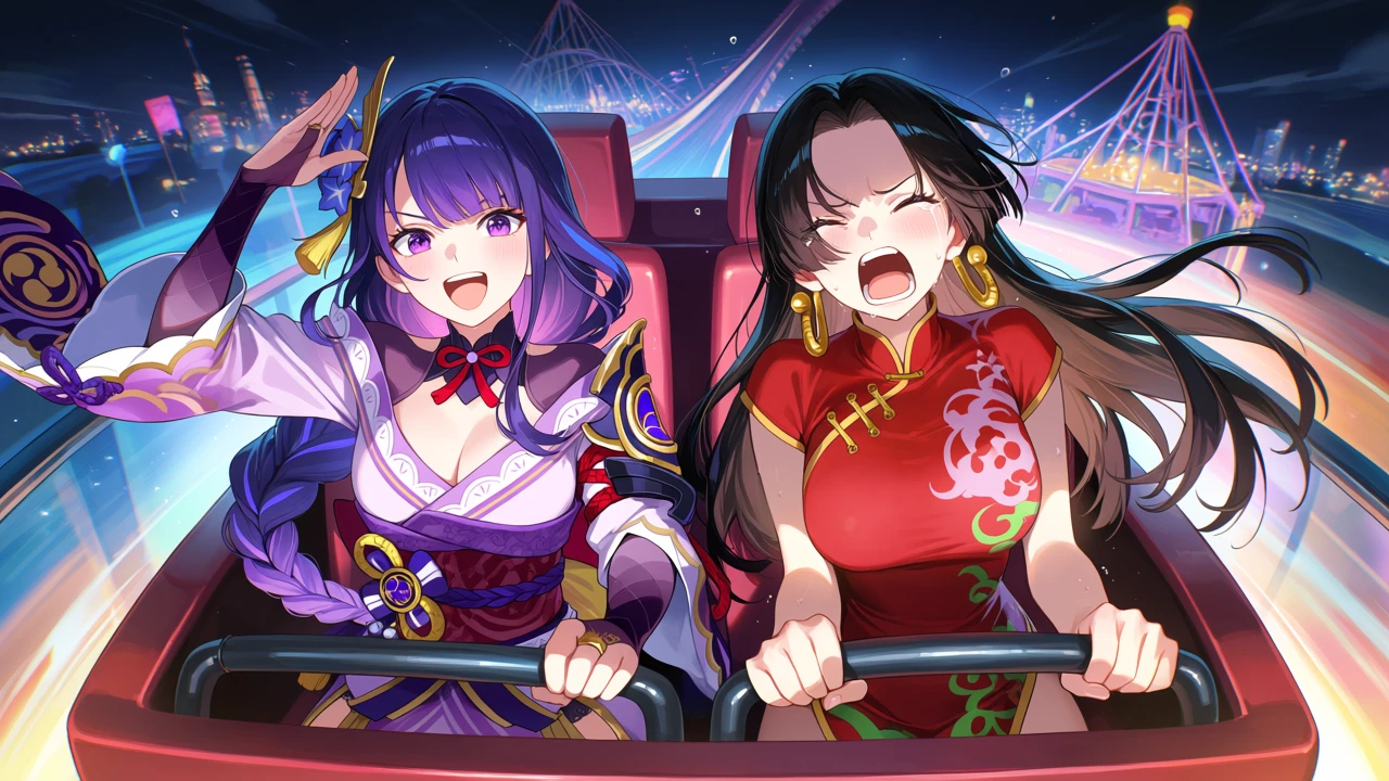 Anime illustration of two characters on a roller coaster, text-to-image made with Dreamerland
